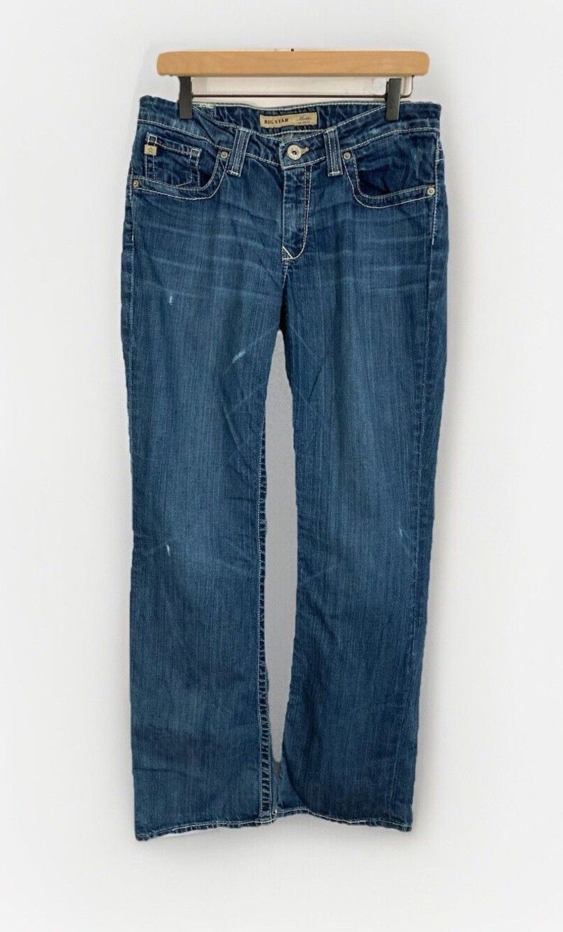 Big Star Maddie Jeans Womens 30L Blue Mid Rise Bootcut Distressed Stretch Denim
